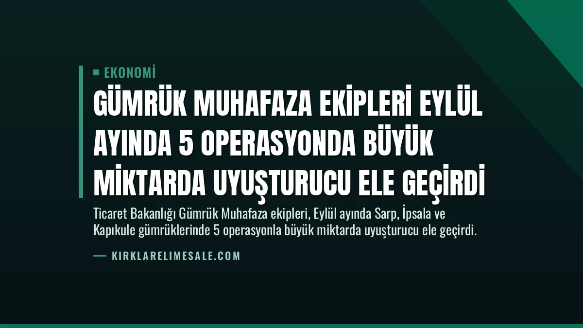 Gümrük Muhafaza Ekipleri Eylül Ayında 5 Operasyonda Büyük Miktarda Uyuşturucu Ele Geçirdi