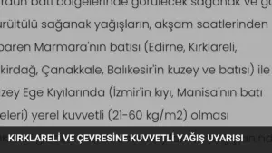 Kırklareli ve Çevresine Kuvvetli Yağış Uyarısı